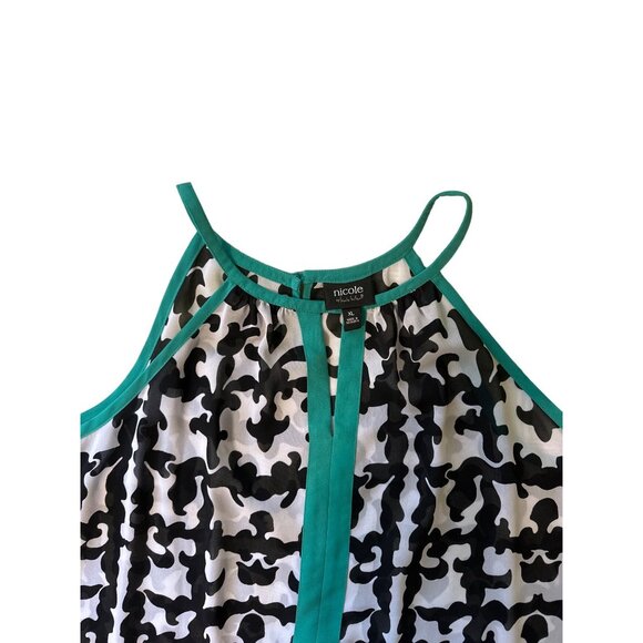 💖Nicole, black and white abstract print with green trim - Picture 4 of 7